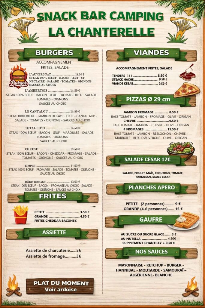 CARTE DU SNACK 2026 Carte snack 2026